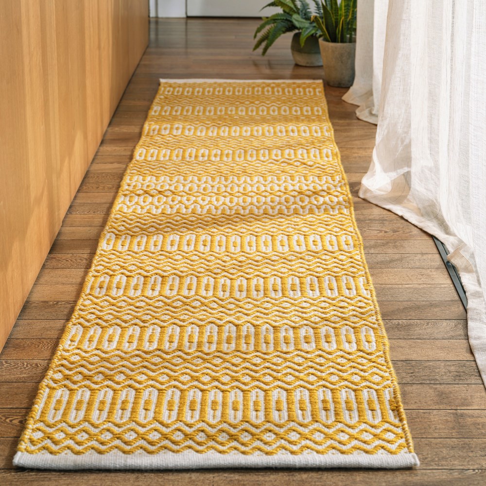 Halsey Geometric Outdoor Runner Rugs in Mustard Yellow